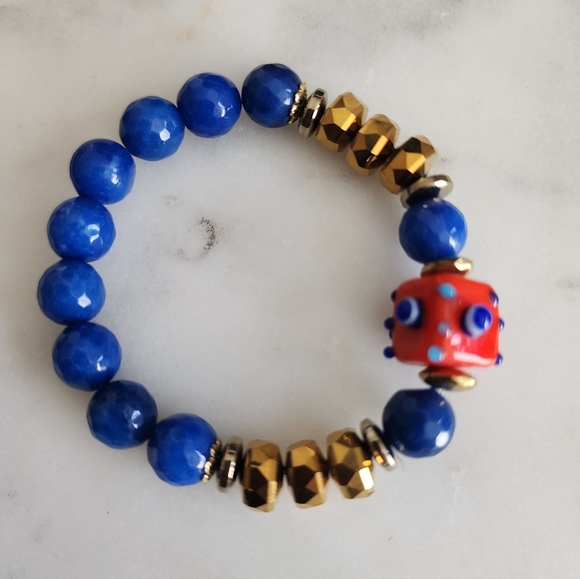 Blue Agate Murano Glass Bracelet - Picture 2 of 4